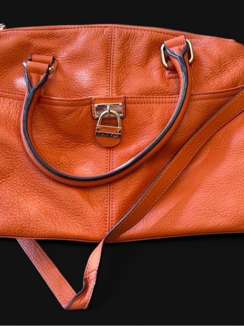 Calvin Klein Vibrant Orange Pebbled Leather Satchel